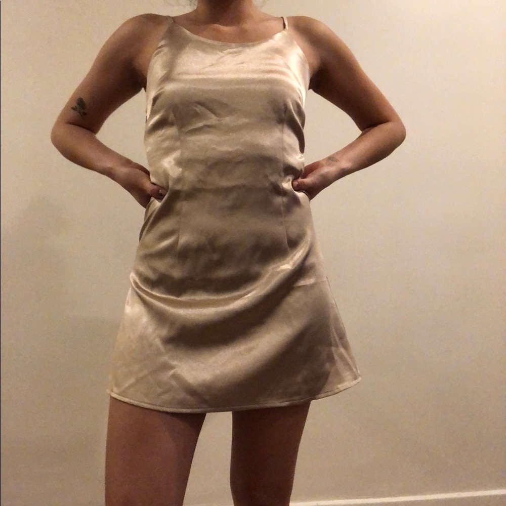Gold satin mini dress
